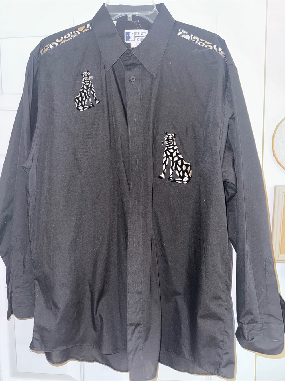 NFINITY Black Button-Down Shirt with Cat Appliqués
